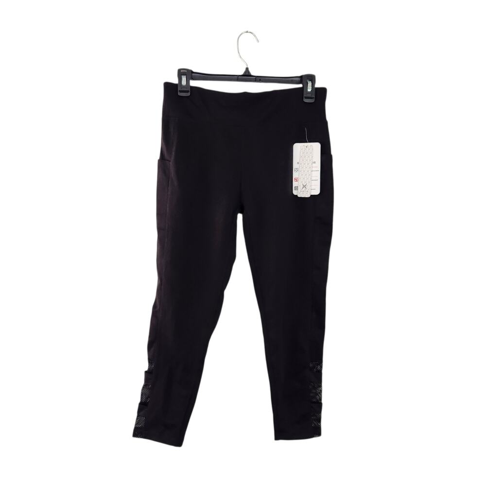 New Game Time Black Workout Athletic Capri Leggings Large Women